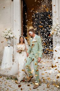 Bride and groom exiting the church after their wedding in Bale – Istria wedding photography