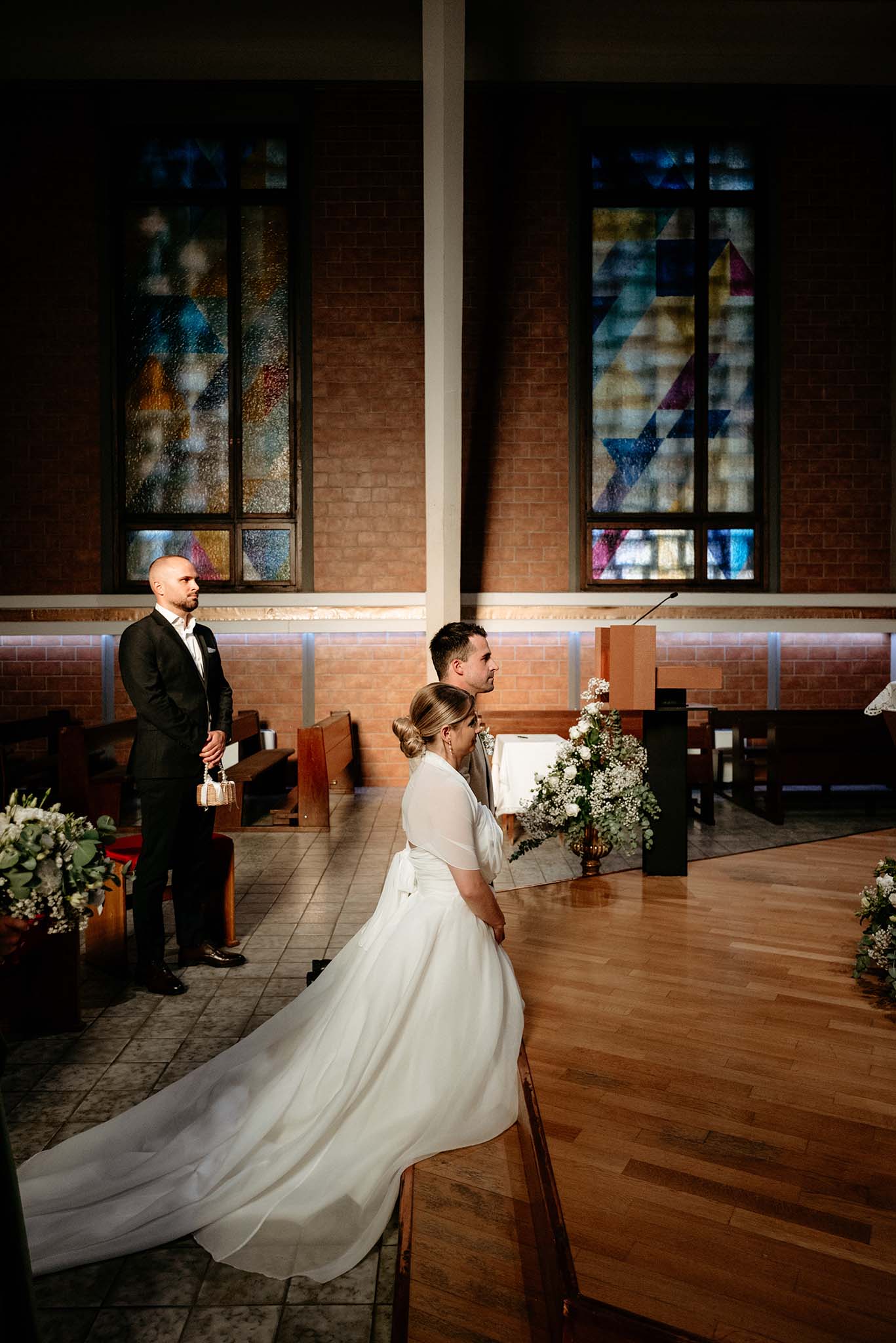 Bride and groom during their church wedding ceremony at the Church of Our Lady of the Rosary in Zagreb.