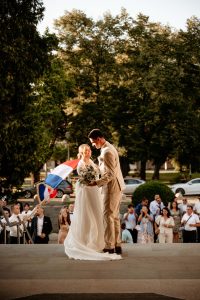 Bride and groom during their church wedding ceremony at the Church of Our Lady of the Rosary in Zagreb.